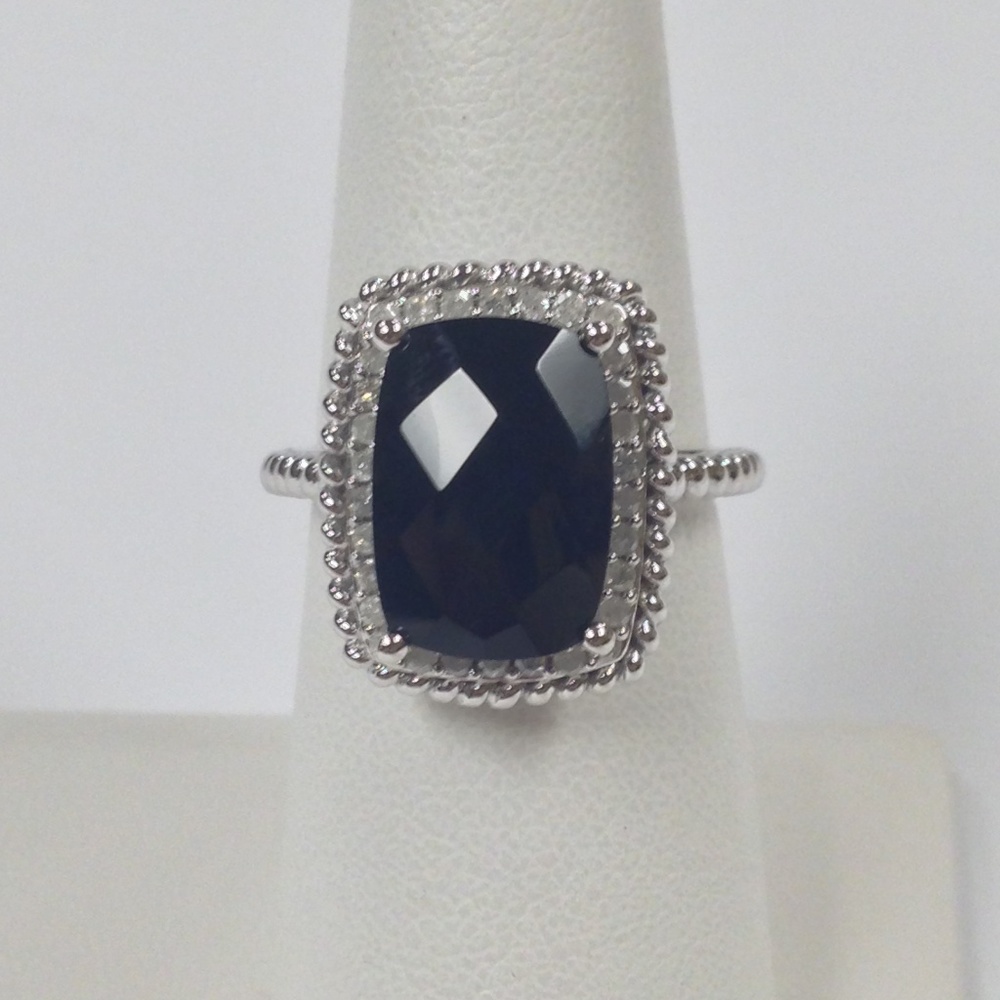 Natural Black Onyx with Natural Diamond Ring